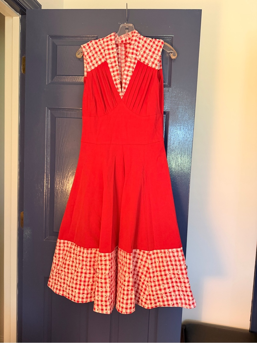 Miss Candyfloo, sz L, Sleeveless Red Gingham Hem Midi Dress